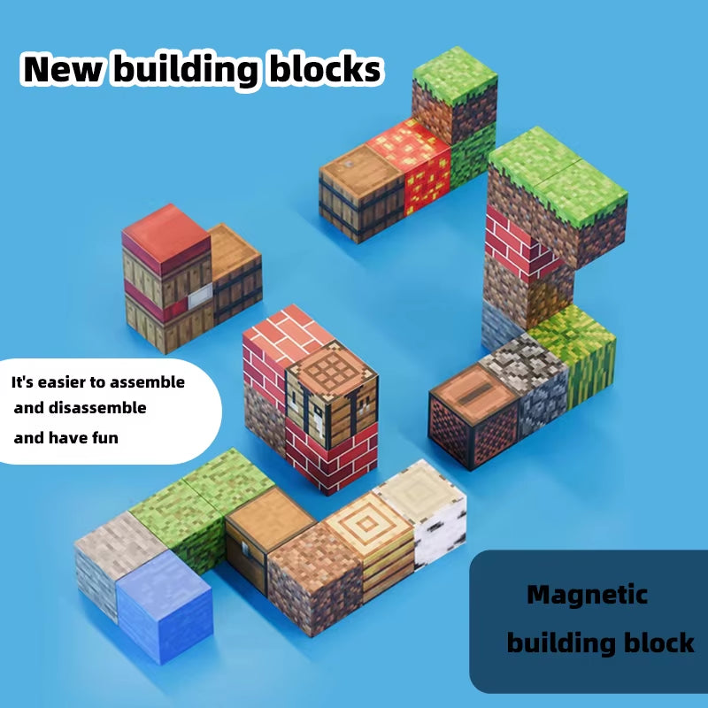 Magnetic Building Blocks Montessori STEM Educational Sensory Toys for Mine World Kids Boys Girls Ages 3+ DIY Magnet Cube Gift