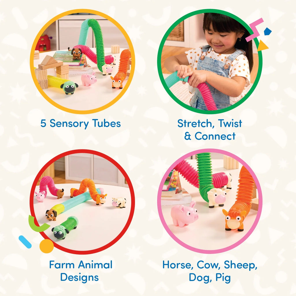 Li'L Barn Buddies 5 Sensory Farm Animal Tubes, Toddler and Preschool Toys