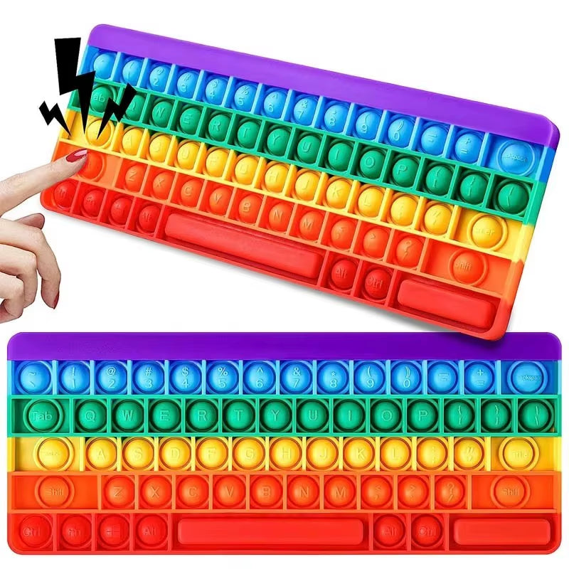 Keyboard Push Bubble Fidget Toy Rainbow Sensory Stress Reliever Squeeze Toys Anxiety Relief Decompression Gift for Kids Adults