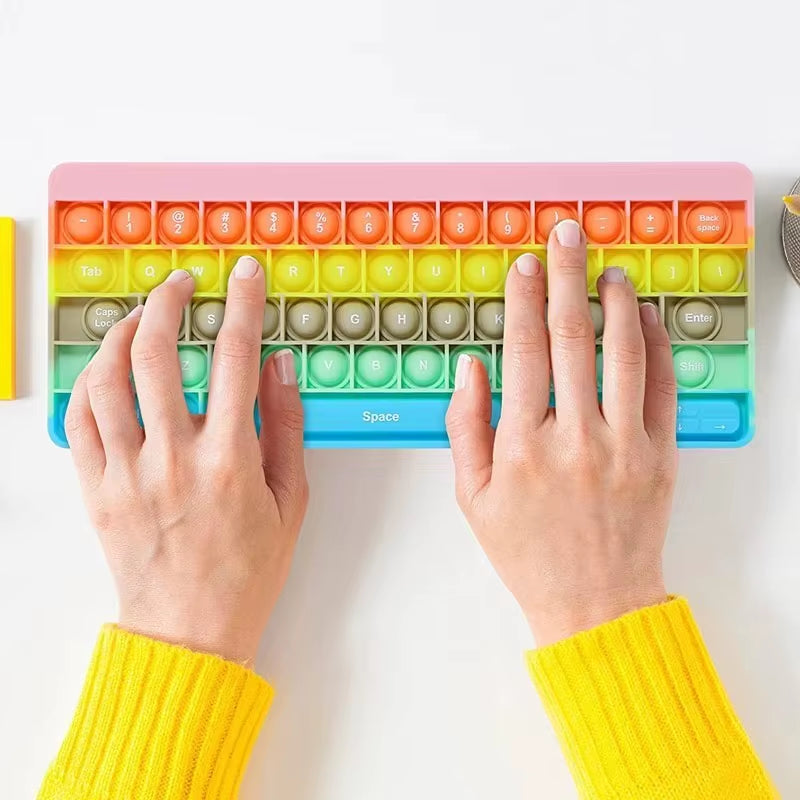 Keyboard Push Bubble Fidget Toy Rainbow Sensory Stress Reliever Squeeze Toys Anxiety Relief Decompression Gift for Kids Adults