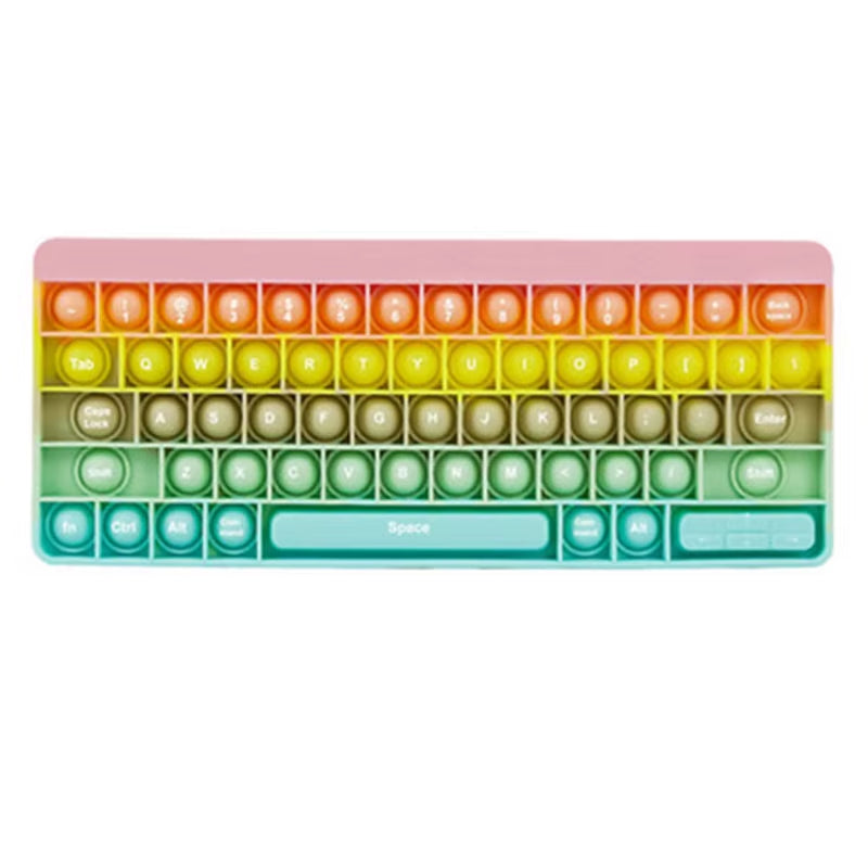 Keyboard Push Bubble Fidget Toy Rainbow Sensory Stress Reliever Squeeze Toys Anxiety Relief Decompression Gift for Kids Adults
